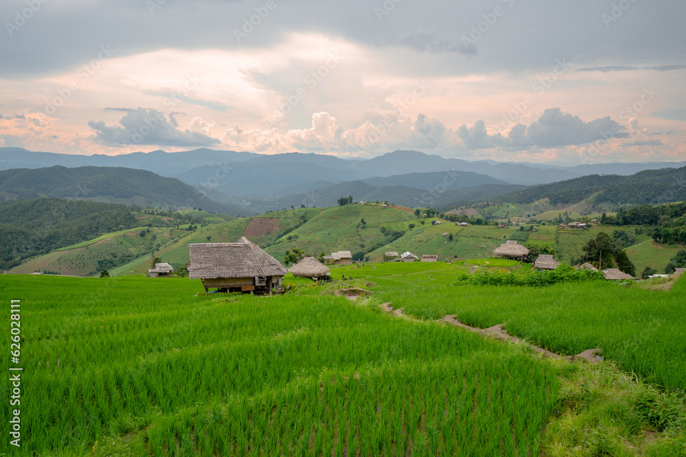 Rice terrace Pa Bong Piang Rice Terraces in Mae Chaem, Chiang Mai, Thailand. Beautiful mountain with rice terraces. The village is in a valley. Rice terrace Pa Bong Piang Rice Terraces in Mae Chaem, Chiang Mai, Thailand. Beautiful mountain with rice terraces. The village is in a valley.