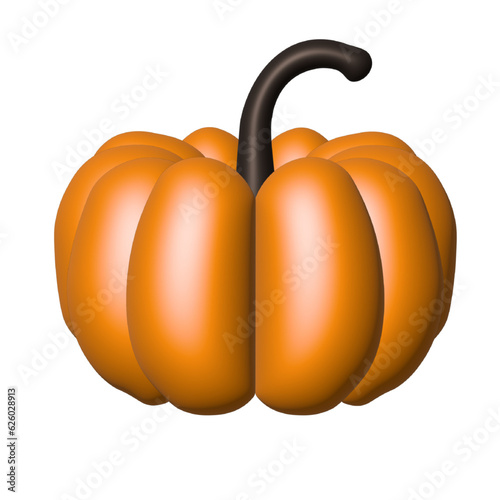Vector illustration of 3D render orange pumpkin. Happy Halloween and Thanksgiving day harvest decoration. Healthy object. Vegetarian food for autumn banner.