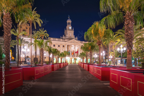 Cadiz City Hall at Plaza de San Juan de Dios Square at night - Cadiz, Andalusia, Spain photo