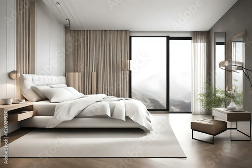 The Beauty of Minimalism: A Modern Bedroom" presents a captivating scene of a modern bedroom designed with the essence of minimalism