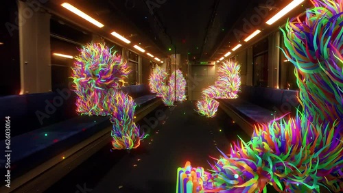 Furry Colorful Creatures on a Train (ID: 626030164)