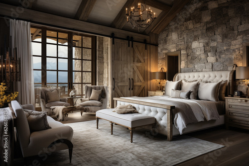 master bedroom barn door remodel in the style of luxurious opulence