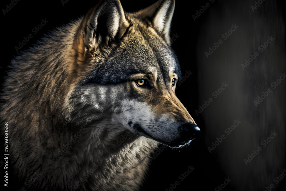 Fototapeta premium Gray wolf head closeup portrait
