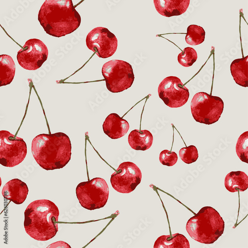 cherry seamless background, watercolor 
