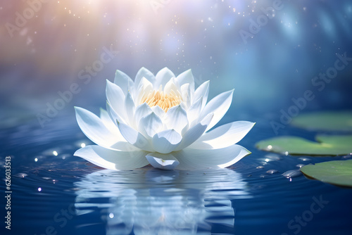 White lotus flower floating in the pond