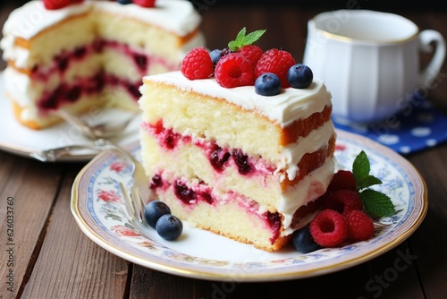 piece cake with fruits and berry