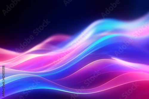 Futuristic background with pink, blue neon waves. Generated ai.
