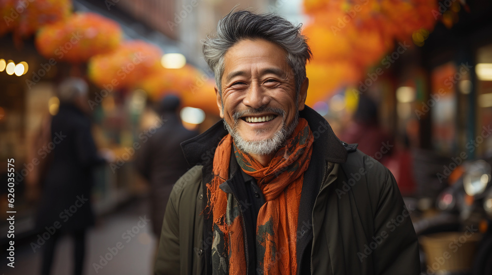 smiling senior mature asian man portrait looking at the camera