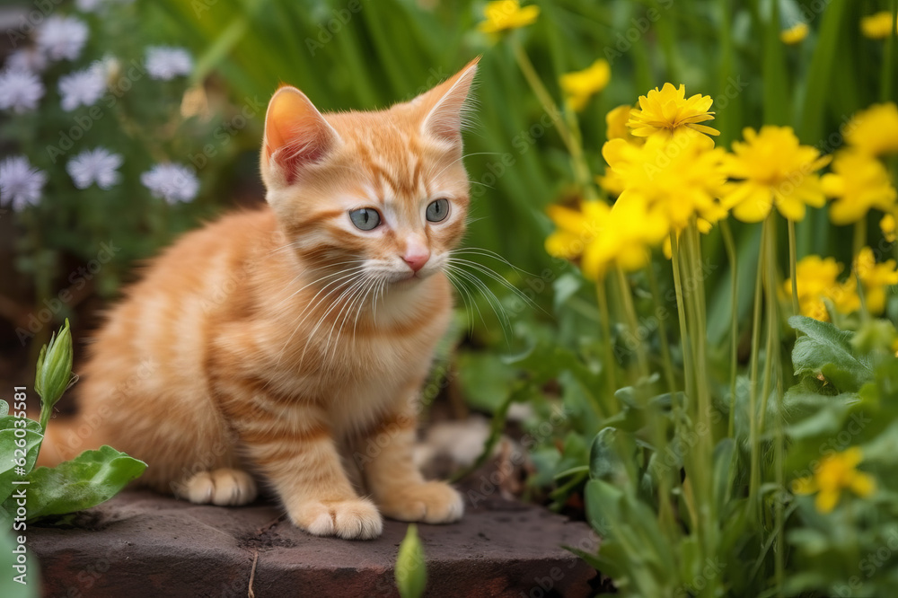 A kitten sit on the grass. Generated ai