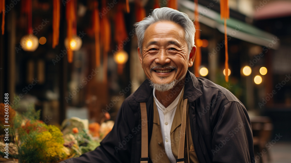 Fototapeta premium smiling senior mature asian man portrait looking at the camera