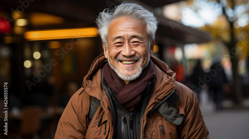 smiling senior mature asian man portrait looking at the camera