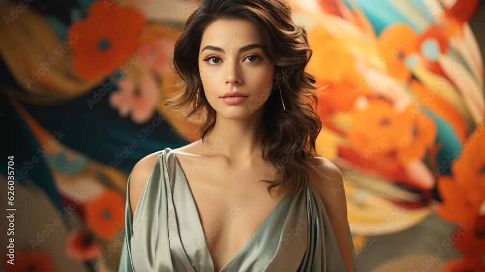 Portrait of young attractive Asian woman wearing pastel wedding dress gown holding flwoers against. Concept for pre wedding Portrait of young attractive Asian woman wearing pastel wedding dress gown holding flwoers against. Concept for pre wedding