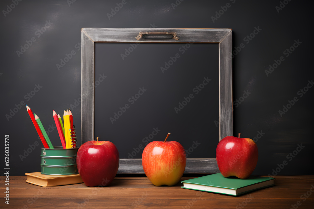 A chalkboard with an apple