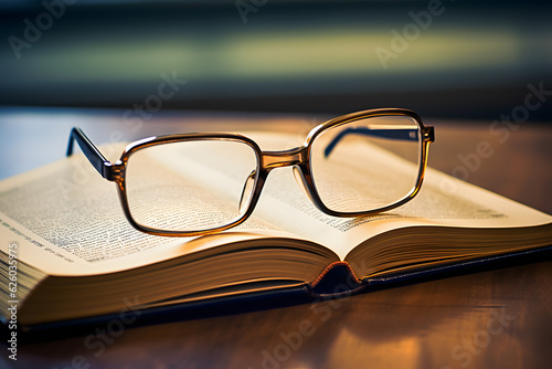 glasses on an open book