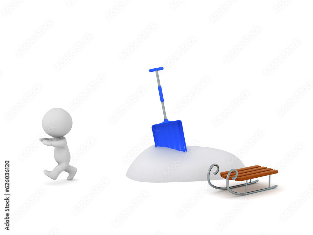 Obraz premium 3D Character Running Away from Winter Objects and Snow