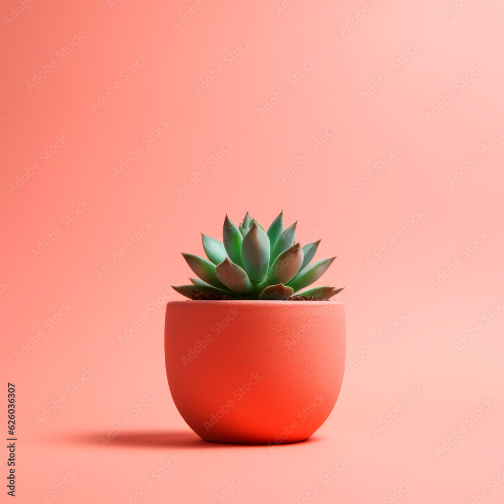 The succulent grows in a clay pot. Bright background. Minimalism. The concept of growing indoor plants.