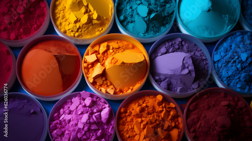 Colorful paint powders pigments, complementary colors background