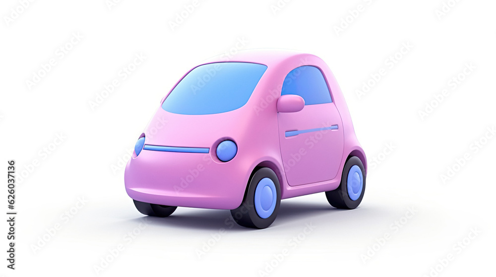 3d illustration cute car red yellow blue pink purple van mini