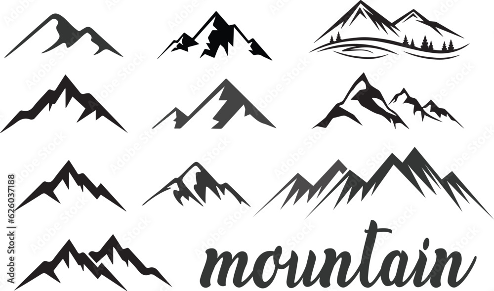 Fototapeta premium set of mountain icons, arrow, icon, vector, set, symbol, illustration, sign, web, design, direction, up, icons, arrows, collection, black, cursor, button, element, down, business, sketch, drawing
