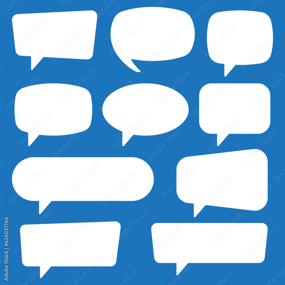 Set of speech bubbles. Speak bubble text, cartoon chatting box, message box. Blank empty vector white speech bubbles. Cartoon balloon word design. Set of speech bubbles. Speak bubble text, cartoon chatting box, message box. Blank empty vector white speech bubbles. Cartoon balloon word design.