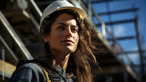 A young attractive woman works at the construction site. © Oleksandr