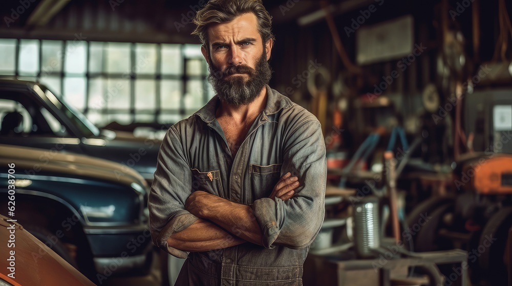 portrait auto mechanic on the background of a car portrait auto mechanic on the background of a car