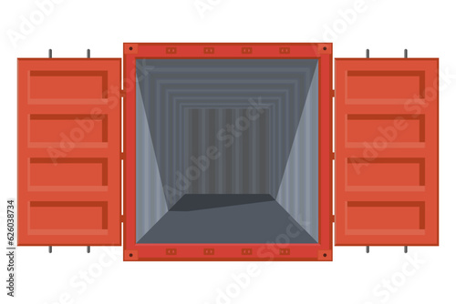 Empty red large metal cargo container for transportation on a white background. High detil vector photo
