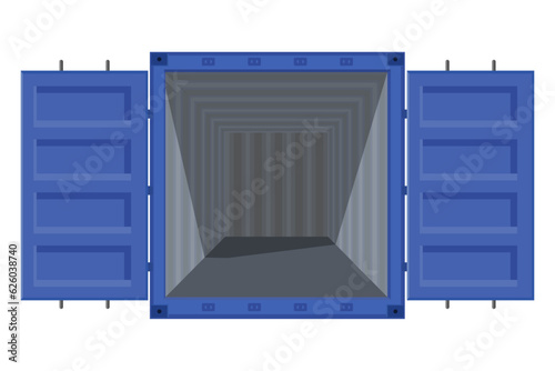 Empty blue large metal cargo container for transportation on a white background. High detil vector photo