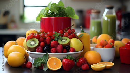 Healthy and colorful fruits, very delicious, high detailed Fruits, strawberries, bananas, apples, kiwis