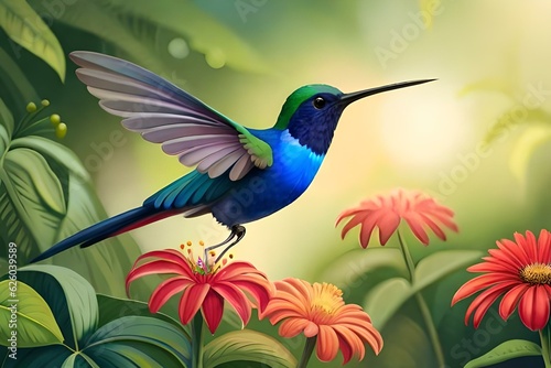 hummingbird and flower generated by AI technology  © zaroosh