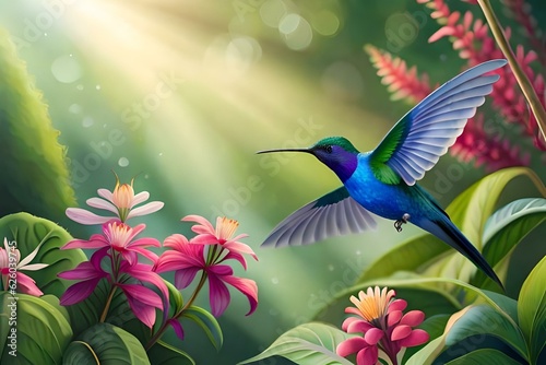 hummingbird and flower generated by AI technology 
