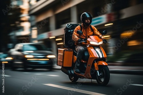 Delivery Man Riding Scooter with Package. AI © Usmanify