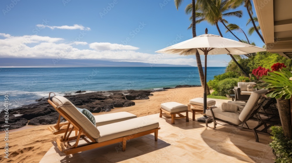 Beachfront villa with a private cabana and direct access to the white sands of Wailea Beach in Maui, Hawaii