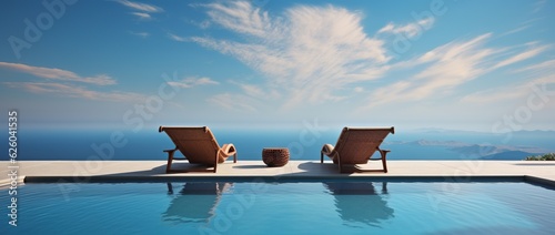 SPA with some Beach Loungers and some Palms near the Ocean and the Pool creating an Exotic Mixed View.