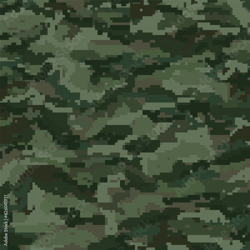 Green military camouflage pattern. Pixel seamless pattern. Military texture. Abstract army or hunting masking ornament. Vector design illustration.