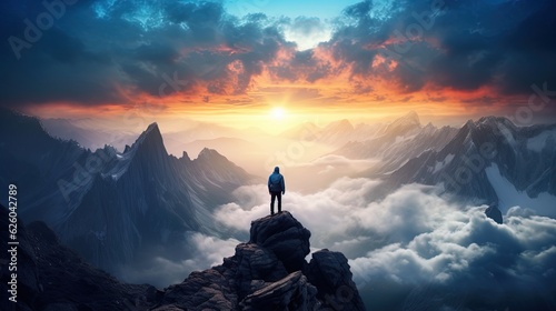 A Mountain Climber who has Reached the Summit and is Admiring the Landscape it offers.