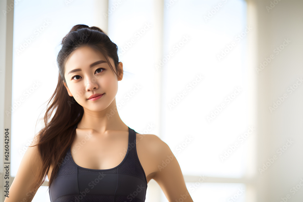 asian woman fitness model smile wellbeing and active lifestyle