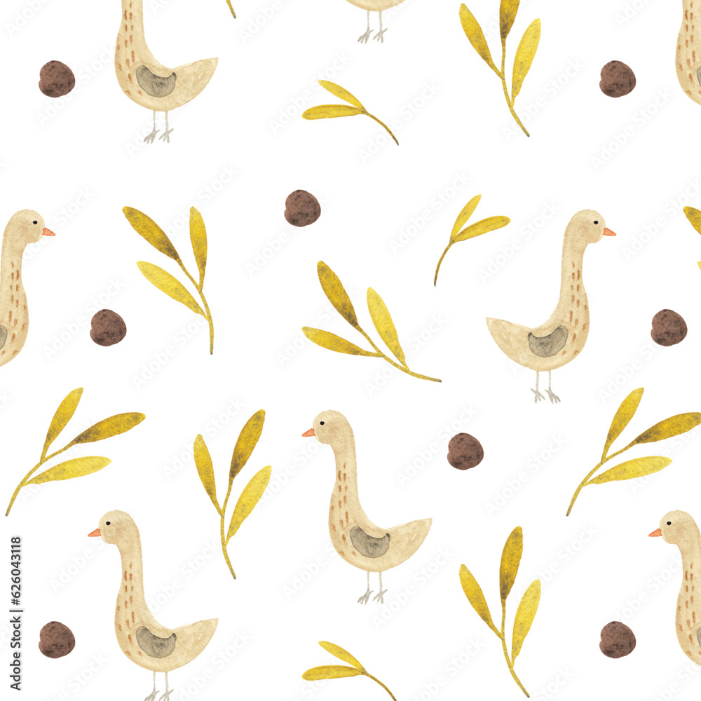 Obraz premium Pattern watercolor gees and leaves