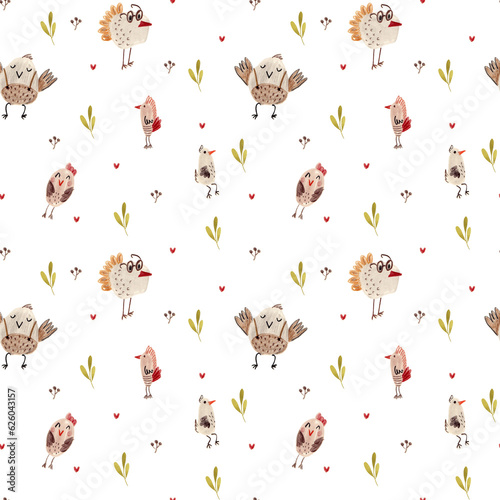 Pattern with different handdrawn birds photo