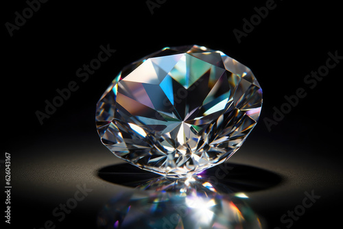 Sparkling luxury diamond on blank background. Facets in a cut gem. Expensive jewel product photo.