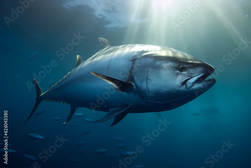 Bluefin Tuna - Found in the Atlantic and Pacific Oceans, are commonly used in Japanese and Mediterranean cuisine and have a rich, fatty flavor (Generative AI)