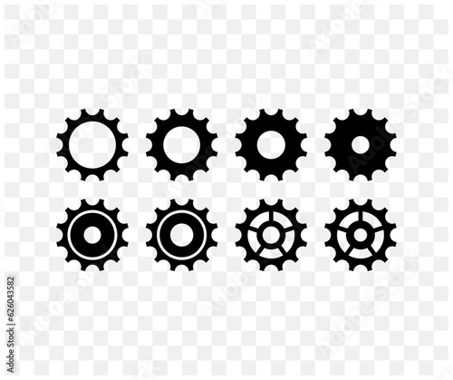 Gears set, pinion and gearwheel and mechanism, graphic design. Cogwheel, rackwheel, gearing, machinery and machine, vector design and illustration
