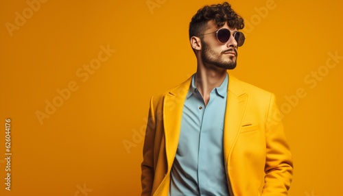 Vibrant Style Man studio portrait on yellow background © kilimanjaro 