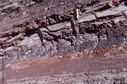 Colorful rock face with different layers - traveling and exploring the beautiful landscape around Torotoro national park in Bolivia, South America photo