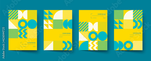 Trendy colorful covers design. Minimal simple bold shapes compositions. Modern geometric patterns set. Applicable for brochures, posters, covers and banners.