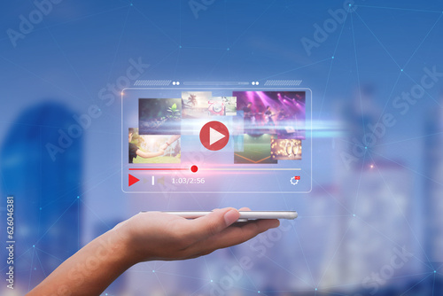live video content online streaming marketing concept.close-up of Hands holding mobile phone