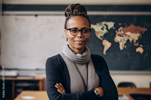 Black teacher in a classroom