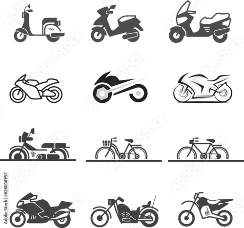 bike vector icon design set, motorcycle, bike, motorbike, silhouette, motor, sport, motocross, biker, vector, speed, vehicle, wheel, bicycle, race, transportation, chopper, transport, cycle