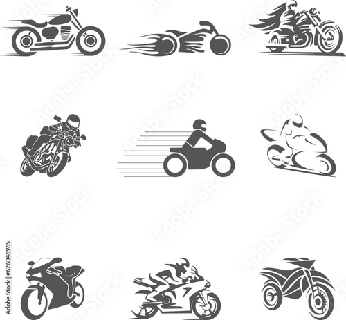 bike vector icon design set, motorcycle, bike, motorbike, silhouette, motor, sport, motocross, biker, vector, speed, vehicle, wheel, bicycle, race, transportation, chopper, transport, cycle