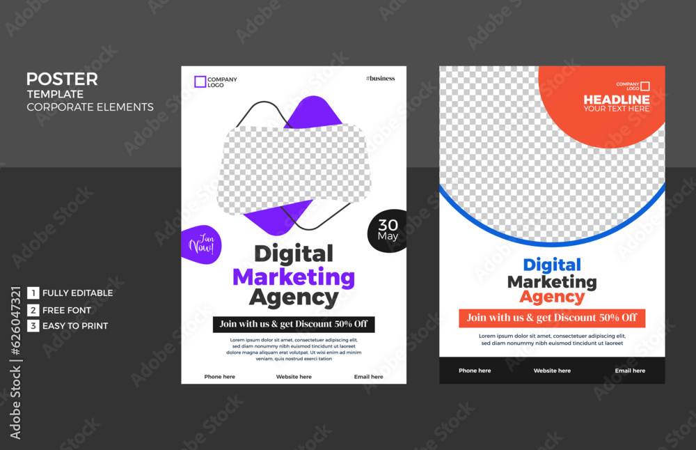Collection set of modern business poster cover template. Modern corporate poster with graphic elements, circle shapes style. Modern style digital design for brochure, flyer, wallpaper, banner.	